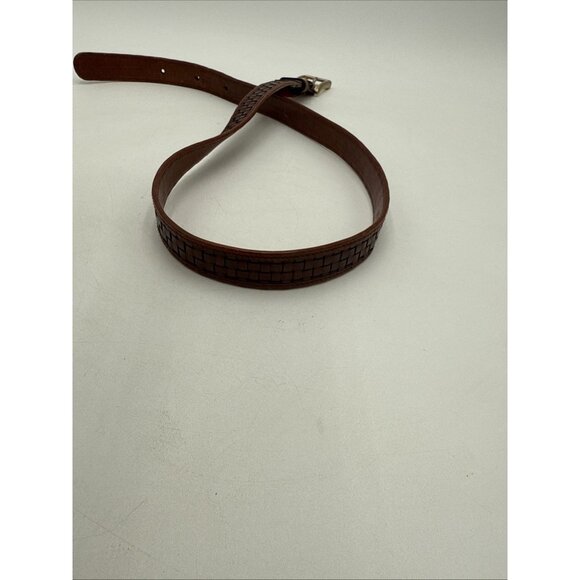 Cole Haan Brown Leather Belt Basket Weave Mens 32 Made USA 1" Brass Buckle - Picture 5 of 7